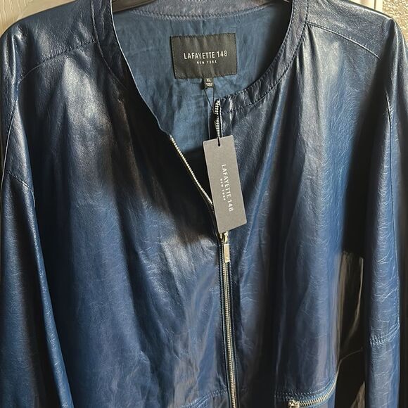 BLUE Lambskin Soft Leather Jacket Lafayette 148 New York NWT - Picture 11 of 16